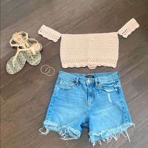 XS Handmade Crochet Bandeau off-the-shoulder Crop Top